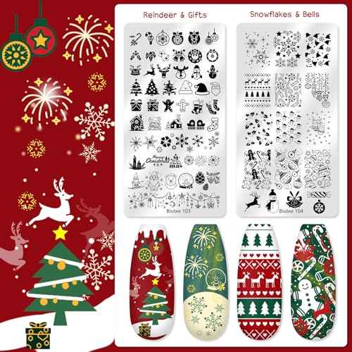 Biutee Nail Stamping Plate 16Pcs Nail Stamper Kit 12Pcs Nail Art Stamp Plates with Silicone Stamper, Scraper & Storage Bag, Stamping Plates Star Plaid Flower Butterfly Template Halloween Design Gift