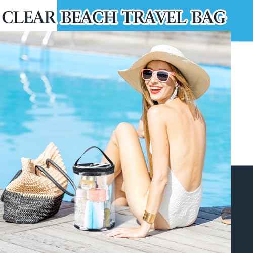 Clear Lotion Bag for Toiletry Cylinder Makeup Bag Heavy Duty Sunscreen Travel Organizer Pouch Waterproof Cosmetic Bag with Handle Zipper Gift for Christmas Beach Pool Airport Women(Black)