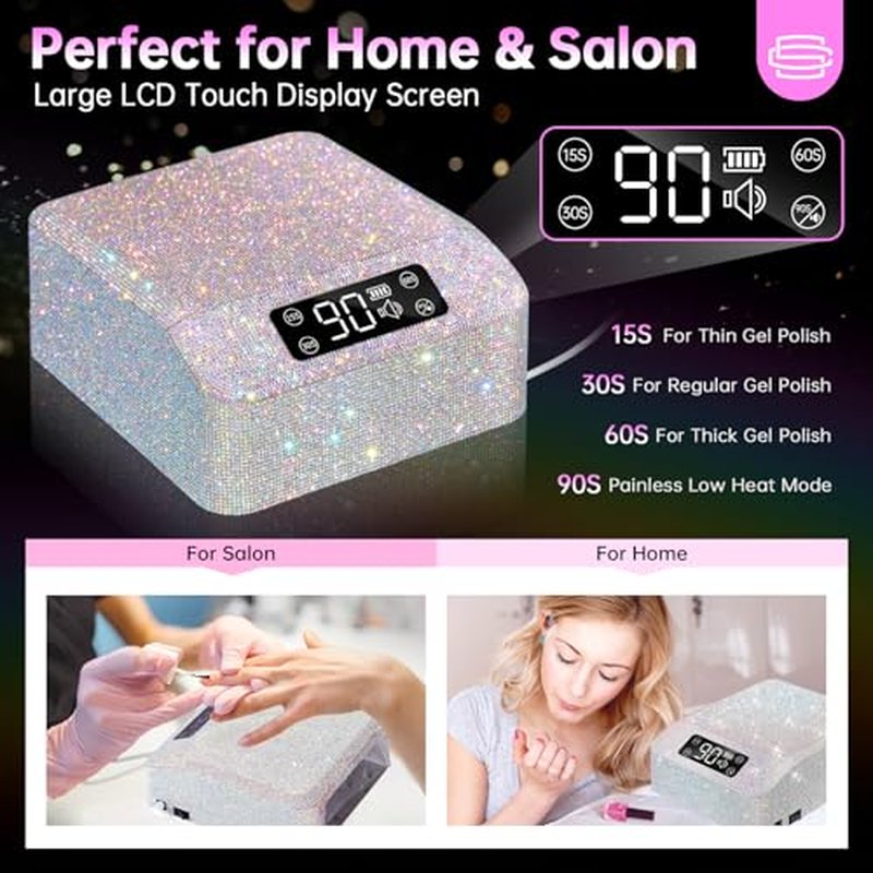 UV LED Nail Lamp 96W Plug-in Nail Dryer Sparkly Gel Polish Light 4 Timer Setting Professional Quick Dry Curing Lamp with Display Auto Sensor for Salon & Home