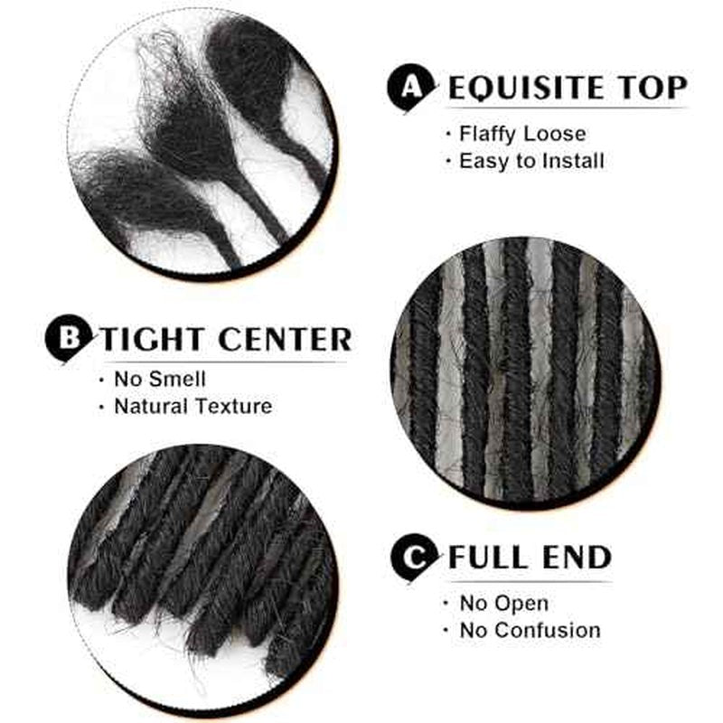 8inch 60 Strands 0.2cm Width 100% Human Hair Dreadlock Extensions, Full Handmade Loc Extensions Human Hair for Men Women Kids, Permanent Dread Extensions(Natural Black)