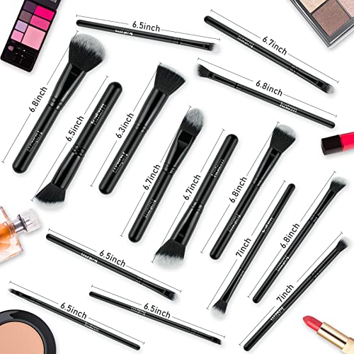 Daxstar Makeup Brushes with a Foldable Case, Makeup Kit 15PCS, Make up Brushes Set Black with 4 Makeup Sponges