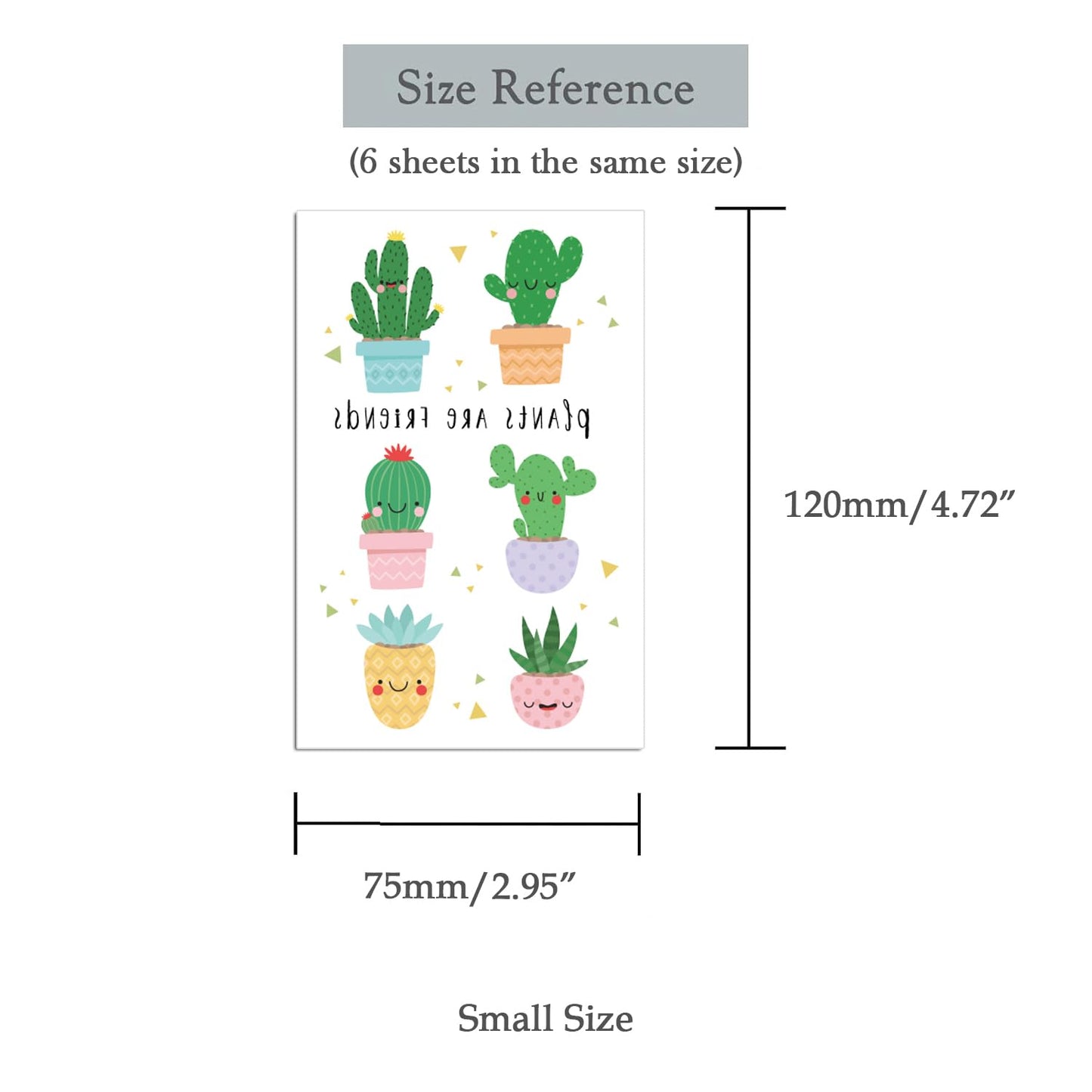 Oottati 6 sheets Waterproof Temporary Tattoo Stickers for Kids Children Cute Finger Wrist Cactus Potted Flower for Grils Boys