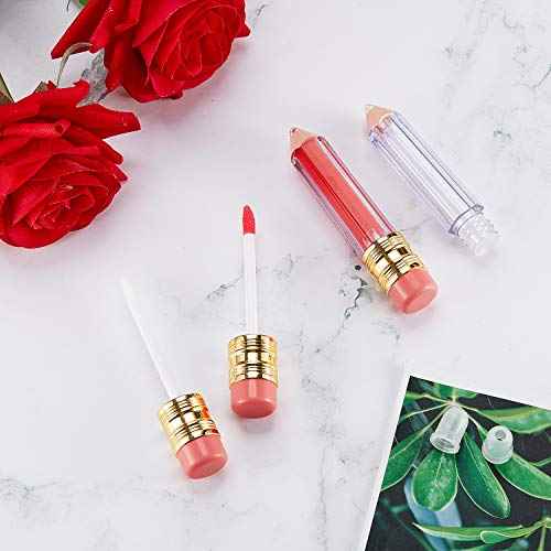 Blulu 20 Pieces Pencil Empty Lip Gloss Tubes Containers Clear Mini Refillable Lip Balm Tubes Cute Pencil Shaped Oil Bottles for Graduation Gifts Women Girls DIY Keychain, 5 ml
