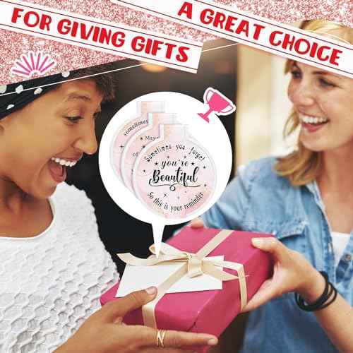 Wenqik 100 Pcs Inspirational Mini Compact Mirror for Purse Women Small Gifts Bulk, Round Makeup Folding Mirror, Thank You Gift Bag Stuffer Items, Christmas for Coworker Employee Staff (Light Pink)