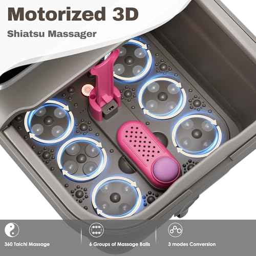 Foot Spa Electric Rotary Massage, with Touchscreen Pro Color Display, Collapsible Foot Bath with Heat, Bubble,Remote Control, Temp Control, and 24 Motorized Shiatsu Massage Balls (Dark Grey)