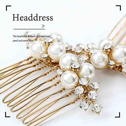 Brishow Wedding Hair Combs Gold Pearls Bridal Hair Accessories Crystal Brides Headpiece Hair Clip for Women and Girls 2 Pieces (Gold)