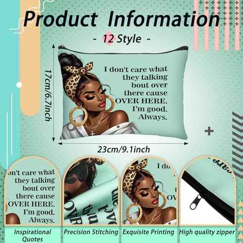 Silkfly 24 Pcs African American Makeup Bag Black Girl Women Cosmetic Bag Magic Afro Queen Inspirational Christmas Stocking Stuffers Gift Canvas Toiletry Zipper Travel Organizer Purse Accessories