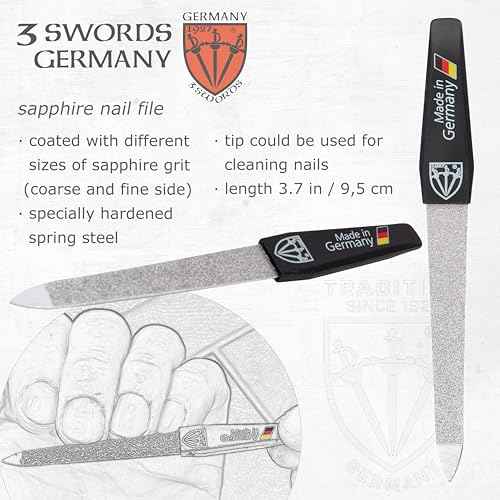 3 Swords Germany - Brand Quality 4 Piece Manicure Pedicure Grooming kit Set for Professional Finger & Toe Nail Care Tweezers File Clipper Fashion Leather case in Gift Box, Made by 3 Swords (77211)