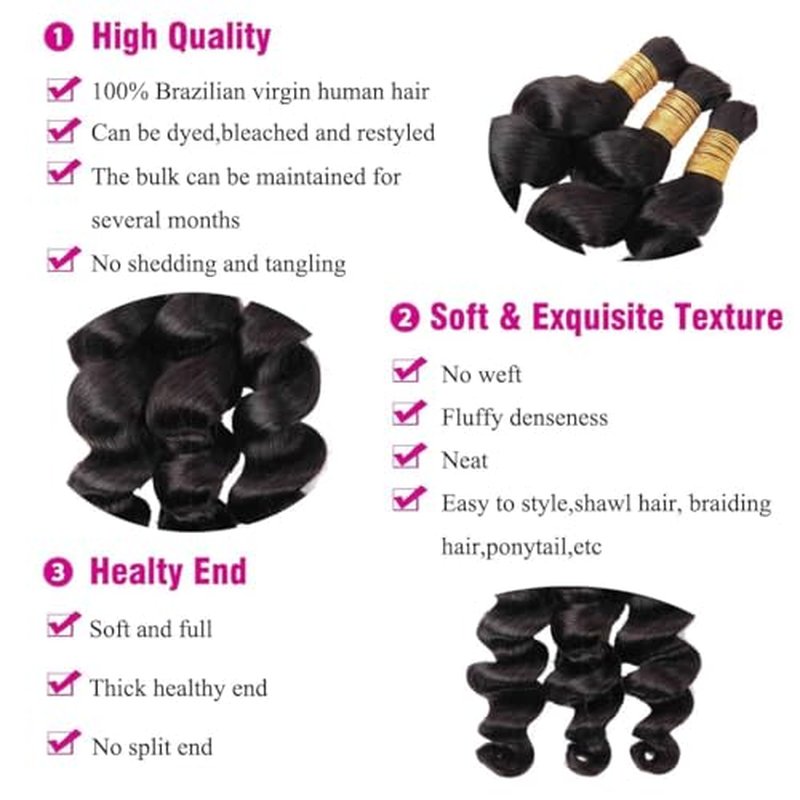 Human Braiding Hair for Boho Braids Loose Deep Wave Bulk Human Hair Knotless 100% Unprocessed Brazilian Virgin Hair Extensions for Braiding Curly Water Wave 1 Bundle No Weft 100g 20inch Natural Black