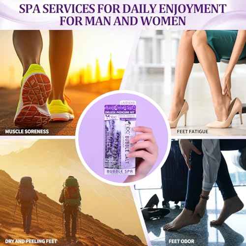 Pedicure Kit Foot Soak Set: Bubble Salt, Sugar Scrub, Massage Mask, Massage Lotion in a Box, 4 Step Foot Spa Kit for Dry Feet,Tired Feet£¨1 Set Lavender)