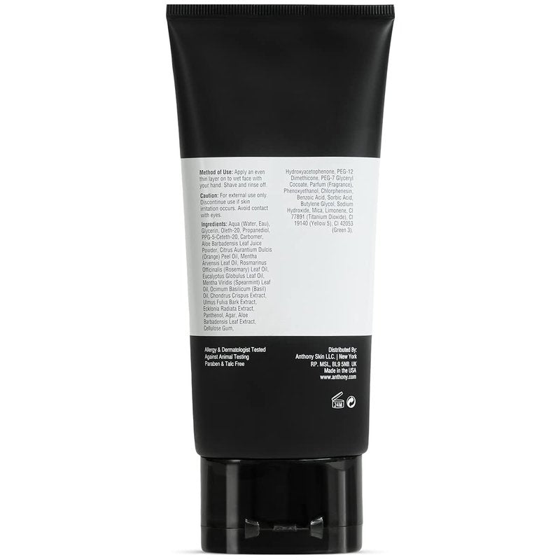 Anthony Shave Gel for Sensitive Skin - Soothing Non-Foaming Shaving Cream with Aloe Vera | 6 Fl Oz