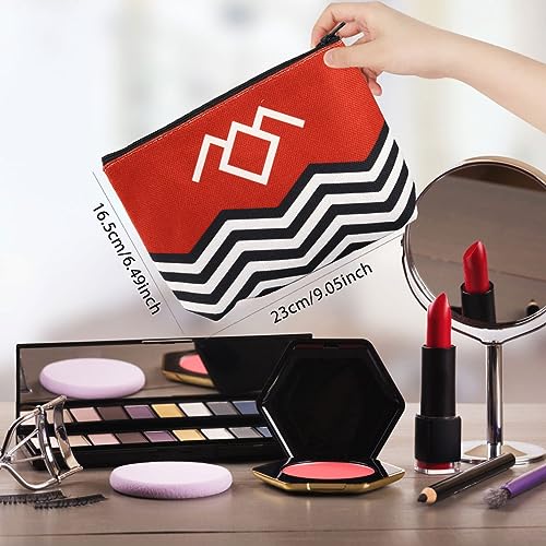 T Peaks TV Show Inspired Red Black & White Welcome To T Peaks Canvas Makeup Bag (Red)