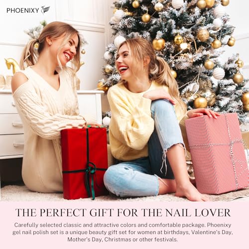 PHOENIXY 51 Pcs Gel Nail Polish Kit with U V Light, 35 Colours Gel Polish with 5 Pcs Base Top Coat Manicure Starter Nail Polish Set Gifts for Women ST9016