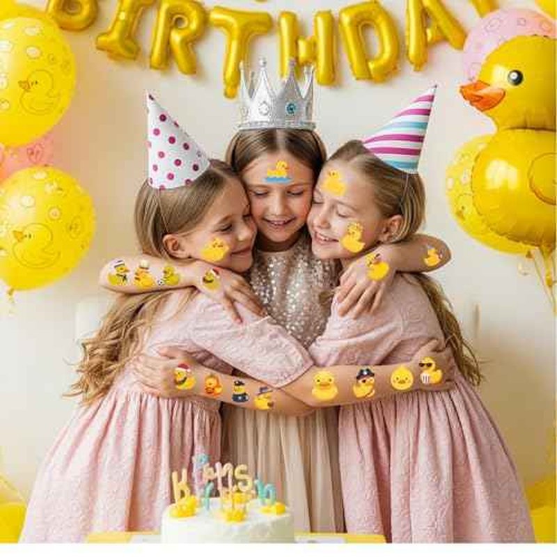 52 PCS Rubber Duck Temporary Tattoos for Kids, Yellow Duck Themed Tattoos for Birthday Party Supplies Party Favors Super Cute Tattoo Stickers for Kids Boys Girls Party Bag Filler Accessories Pool