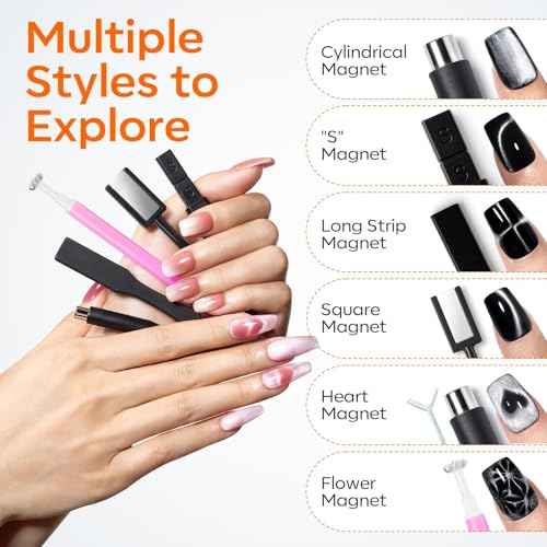 modelones Cat Eye Magnetic for Nails,15PCS Cat Eye Gel Nail Polish Magnet Tools Powerful Set Wand Magnet Winter Nail Polish Square Round Magnet Stick Diverse Glassy Cateye Effect