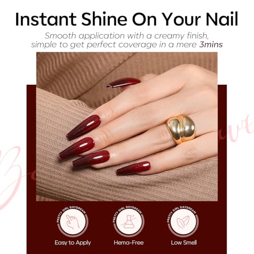 modelones Christmas Red Gel Nail Polish Set 6 Colors Dark Cherry Red Cat Eye Glitter Color Changing Hema-Free Burgundy Gel Polish with Magnet Soak Off U v Nail Art Manicure Home DIY Gifts for Women