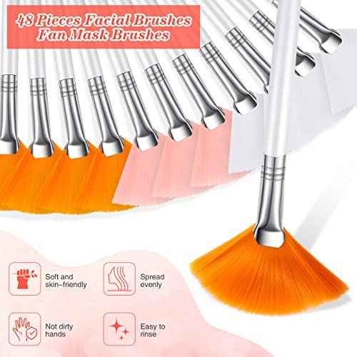 48 Pcs Fan Brushes Facial Applicator Brush Multi Use Makeup Face Mask Brush Soft Peel Brush Applicator for Women Girls Esthetician Spa Acid Mud Cream Masques Cleansing Tools, Pink, White, Orange