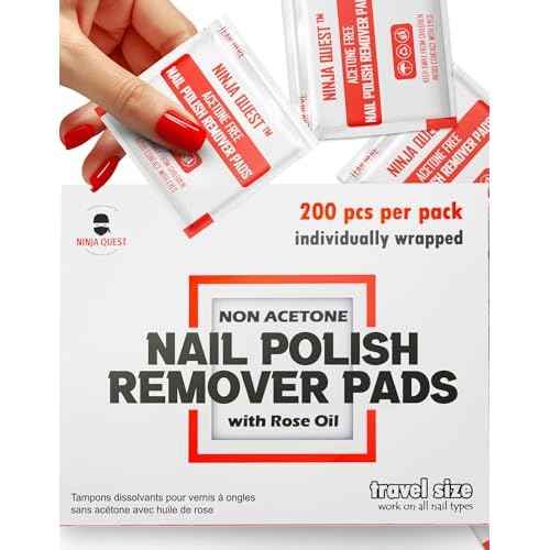 Nail Polish Remover Pads 100% Non Acetone - 200 Pack of Individually Wrapped Bulk Set Gel Nail Polish Remover Wipes - Fingernail Travel Kit to Clear Nail Polish for Home & Professional Removal