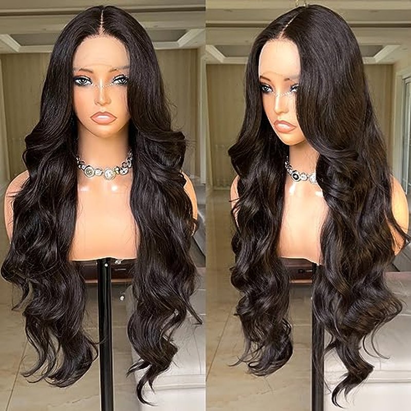 30 Inch Lace Front Wig Body Wave Wig Pre-Plucked with Baby Hair Natural Color Glueless Wig for Women Curly Wave Synthetic Lace Front Wig