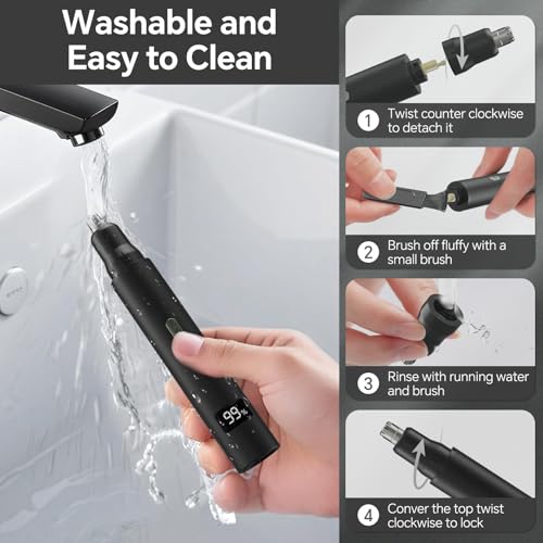 RUIM 3-in-1 Nose Hair Trimmer for Men & Women, Painless Eyebrow Ear Face Groomer, USB-C Fast Charge Waterproof with LED Display, Shower-Safe Travel Kit Gift for Dad Christmas