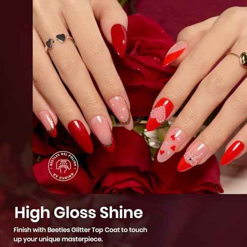Beetles Red Gel Polish Set - 6 Colors Burgundy Red Gel Nail Polish Popular Shimmer Red-Obsession Collection Nails Art Design Soak Off Uv LED Nail Kit Minicure DIY Home Christmas Nails Set
