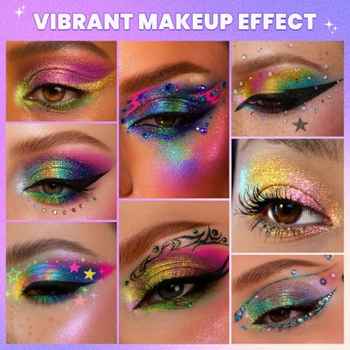 UCANBE Multichrome Chameleon Eyeshadow Makeup Palette, 4 Colors Holographic Metallic Glitter Eye Shadow Pallet, High Pigmented Creamy Duo Chrome Multidimensional Eye Make Up Kit