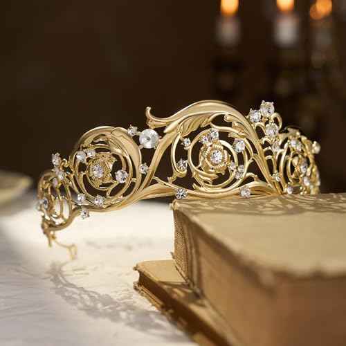 Classic Bridgerton Tiaras for Women, Royal Queen Crowns and Tiaras for Bride Wedding Bridal Birthday Quinceanera Pageant Party Prom,Halloween Costume Cosplay Accessories,Leilani Crystal Tiara,Gold