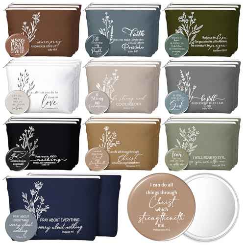 Reginary 30 Set Christian Gifts for Women 30 Religious Canvas Makeup Bags 30 Bible Verse Compact Mirrors Church Gifts for Ladies Group Pastor's Wife Clergy Appreciation(Neutral Colors,Aesthetic Style)