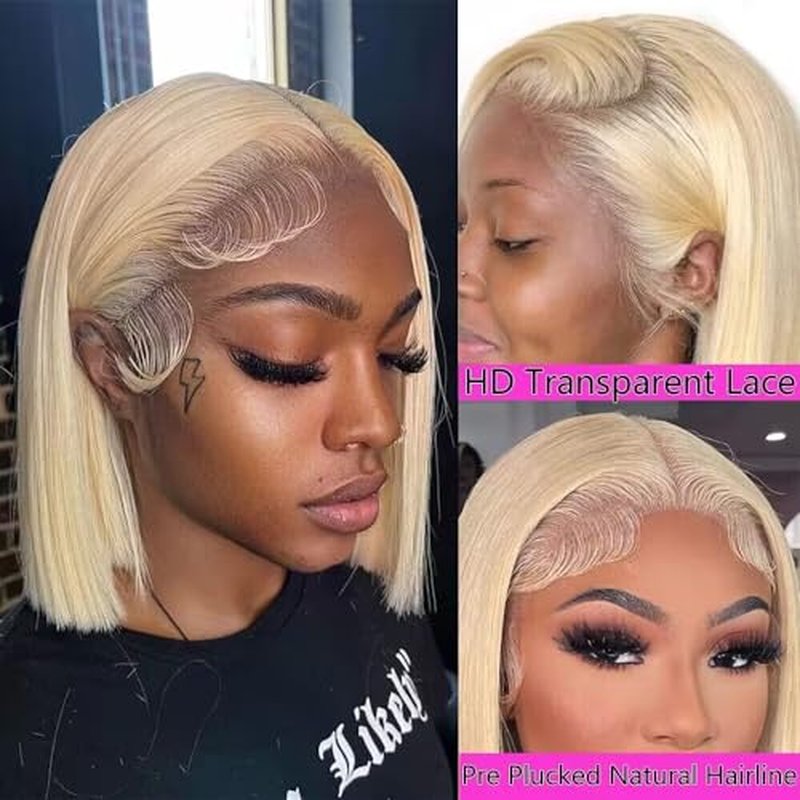 613 Honey Blonde Bob Wig Human Hair HD Transparent 13X4 Straight Lace Frontal Short Bob Wigs For Black Women Glueless Wigs 100% Human Hair Pre Plucked Pre Cut Blonde Bob Lace Front Wigs With Baby Hair