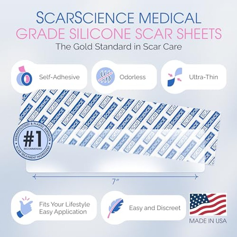 C Section Scar Silicone Strips for Surgical Scars, Tummy Tuck, and Postpartum Recovery - Tape for Scars - Reusable Silicone Scar Sheets - C Section Recovery Must Haves - Large 7-Inch Size, 8-Pack