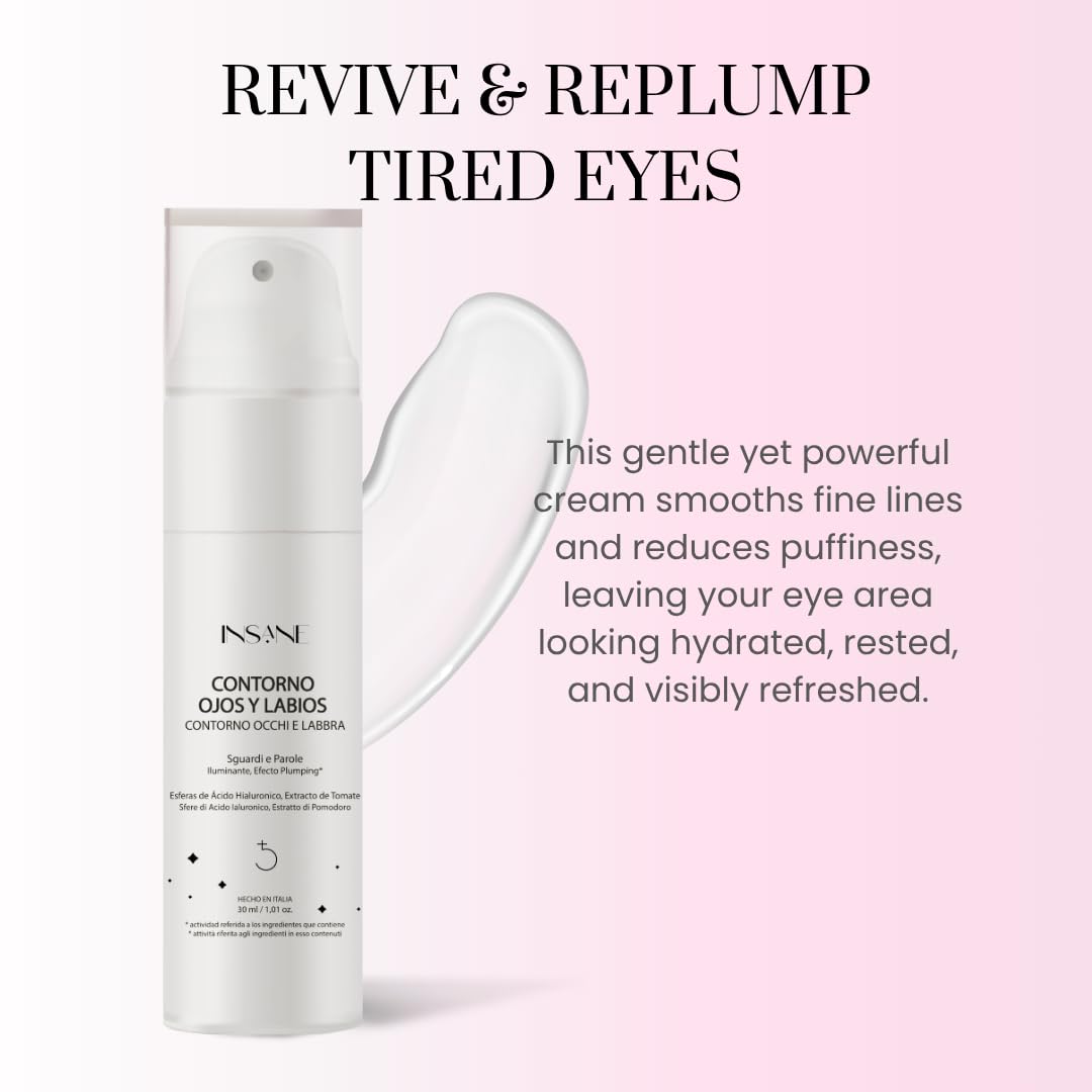 INSANE GLOW Anti-Aging Eye & Lip Contour Cream for Sensitive Skin – Puffy Eyes and Dark Circles with Hyaluronic Acid Spheres & Tamanu Oil – Depuffs, Firms & Smooths Fine Lines – Dermatologist Tested