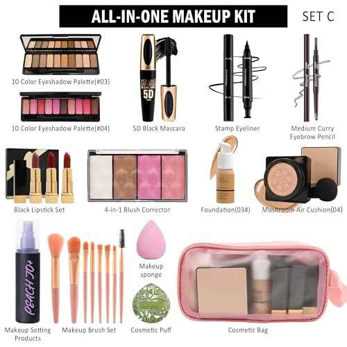 All in One Makeup Kit for Women Full Kit,Travel Makeup Kit for Teens,Make Up Gift Set with Everything,Foundation Eyeshadow Lipstick Eyebrow Blush Powder,Thanksgiving Make Up Gift Set for Women-E