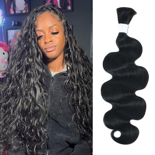 Body Wave Bulk Human Hair For Braiding No Weft Braids Human Hair Brading Hair Extensions 100g One Bundle Wet and Wavy Human Braiding Hair For Boho Braids Natural Black(20inch, Natural Black)