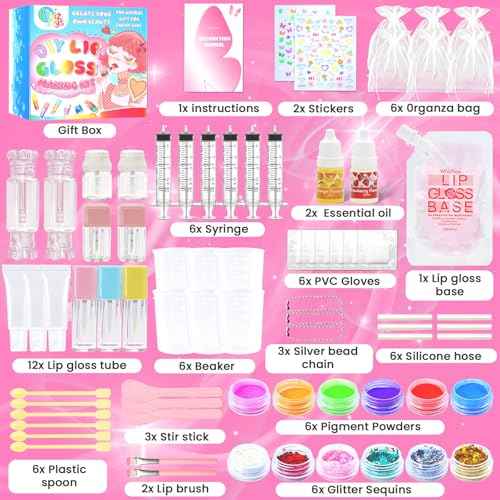 74PCS DIY Lip Gloss Making Kit£¬Make Your Own Lip Glosses Set Moisturizing Lip Glaze Handmade Glittery Set for Makeup Lover Beginner Teen Girl Gifts£¬200ml Lipgloss Base