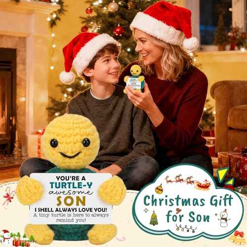 Christmas Son Gifts from Mom Dad, Stocking Stuffers Birthday Gifts for Son Teens Adult Kids, Best Step Bonus Son in Law Ever Gift Present, Funny Small Cute Handmade Positive Animals Crochet Turtle