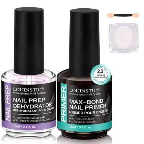 Nail Dehydrator & Acid-Free Primer for Acrylic & UV Gel Polish (All Gel Types), with Chrome Powder & Tool. HEMA-Free, No Burn, No Lift, Quick Air Dry, Low Irritant, Salon & Home DIY Nail Use, 2X15mL