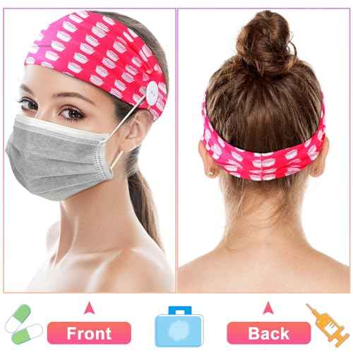 Tigeen 30 Pcs Nursing Headbands for Women Cna Accessories Non Slip Nurses Hair Bands with Buttons Doctor Sweatband Mask for Nurses Christmas Gifts Elastic Ear Protection Appreciation Medical