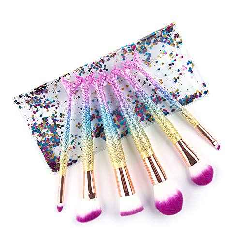 6 Pieces Mermaid Makeup Brush Set Lovely Makeup Brush Kit for Girls Portable Beauty Cosmetic Tools Women Cosmetic Concealer Brush