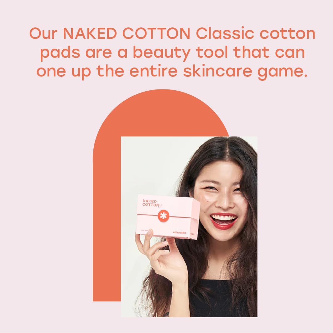 Naked Cotton Classic Pads - Premium 100% Unbleached Cotton for Toner, Makeup Removal & Masks | Lint-Free, Extra Soft (100 Count)