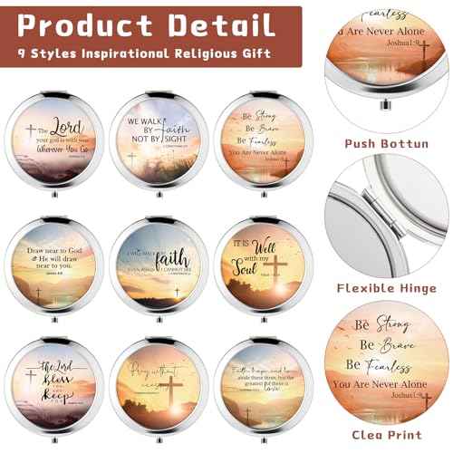 9 Pcs Christian Compact Mirrors Gifts for Women Bulk Religious Pocket Mirror with Bible Verse Inspirational Scripture Quote Church Gifts for Ladies Church Congregation Group Party Favors