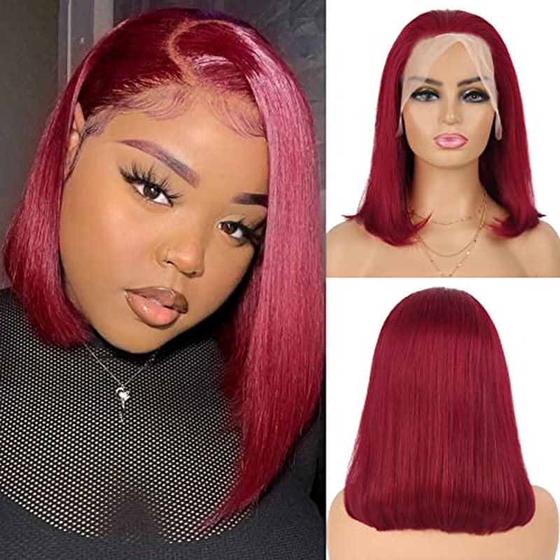 14 Inch 200% Density Red Bob Wig Human Hair 13X4 HD Lace Front Wigs for Black Women Silky Straight Bob Lace Wigs Pre Plucked Hairline Red Wigs