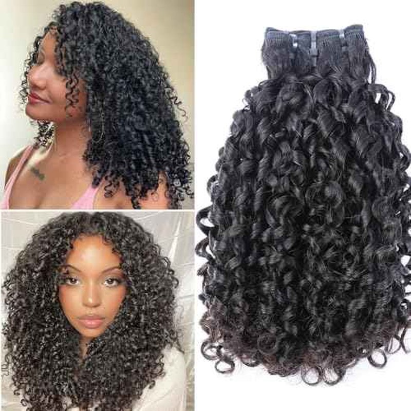 16A Double Weft Pixie Bouncy Curly Human Hair Bundles 22 22 22 Inchs Burmese Curly Human Hair Bundles 3C4A 100% Unprocessed Brazilian Raw Virgin Hair Extensions Quick Weave Extensions Natural Color
