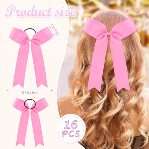 20 Pieces 9.06 inches Collegiate Cheerleader Hair Bows for Women, College Style Long Tail Skinny Cheer Bow Elastic Band Hair Bow Ties for Teen College Sports Cheeleader Sports(Pink)