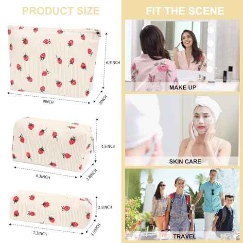 EIMMBD Makeup Bags 6 Pieces Set Large Capacity Cosmetic Bag Travel Toiletry Bag Organizer Cute Strawberry Makeup Bag Pouch Storage Bag for Women