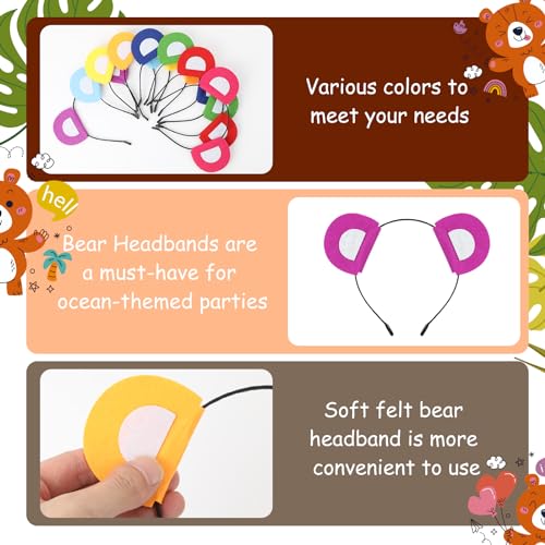 Bear Ears Costume Headband - 8 Pcs Colorful Animal Headbands for Birthday, Halloween, Christmas Celebrations