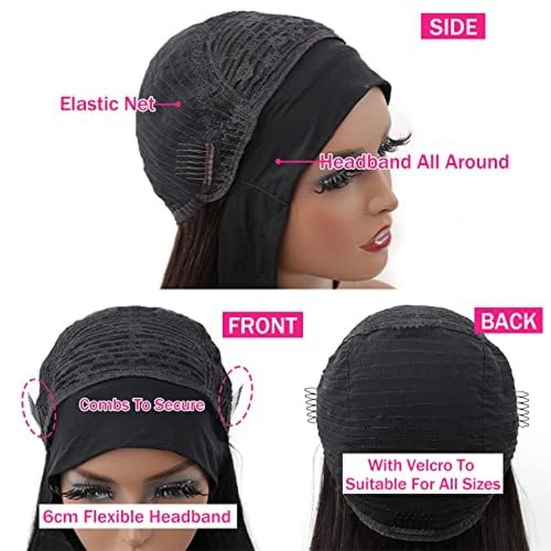 Headband Wig - Straight Human Hair for Black Women | 12-Inch Brazilian Virgin Hair, Glueless Design