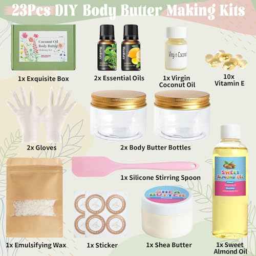 Body Butter Making Kit- Shea Butter Lotion Making Kit, DIY Crafts for Adults with Coconut Oil, Organic Shea Butter Natural Whipped Coconut Oil Body Butter Maker Skin Care Gifts for Women