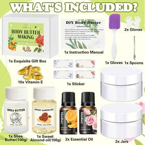Thaluna Whipped Body Butter Making Kit for Dry Skin, DIY Solid Shea Butter Body Lotion Making Kit with Sweet Almond Oil, Vitamin E, Essential Oil - Moisturizing for Body Christmas Gifts for Women