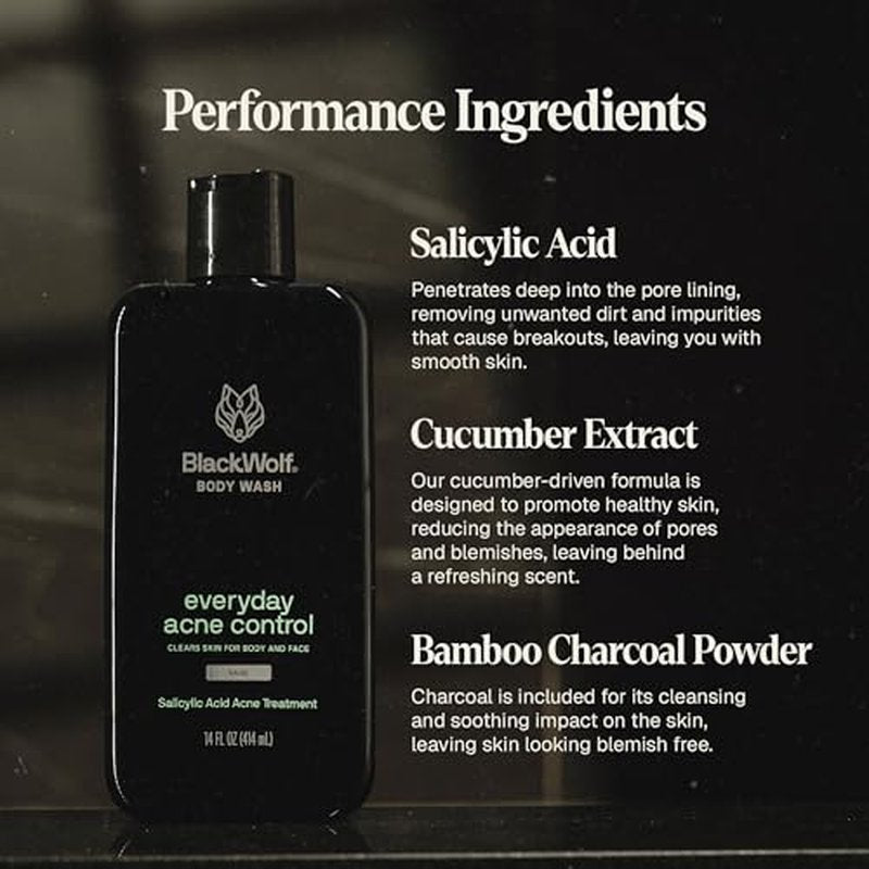 Black Wolf Body Wash & Sonic Scrubber Pro Kit for Men - Vibrating Face & Body Brush with Charcoal Powder Shower Gel, Water Resistant Massage Brush & Salicylic Acid Body Wash, Rich Lather & Deep Clean
