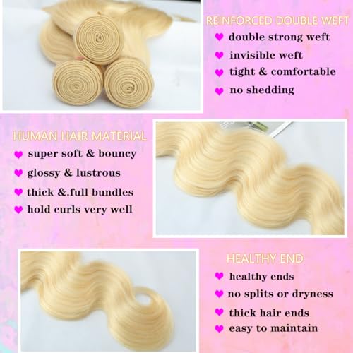 613 Bundles Human Hair Body Wave Blonde Bundles Human Hair 10 Inch 100% Unprocessed 12A Brazilian Virgin Raw Weave Bundles Human hair Blonde Bundle Body Wave Extensions for Women